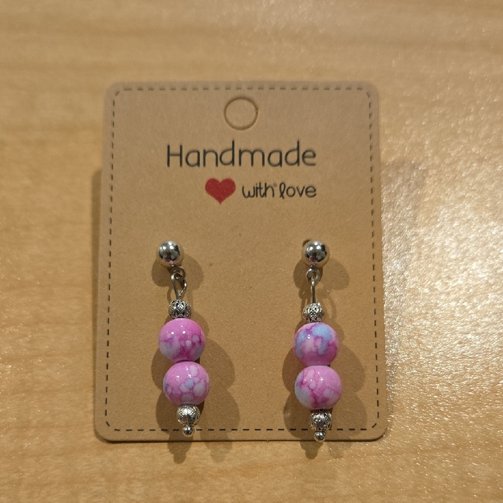 Handmade Pink Beaded Earrings